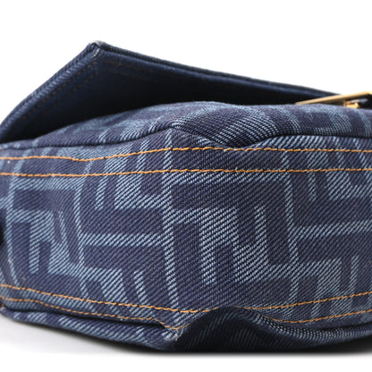 Fendi Denim FF Embroidered Reversible Baguette Blue 8 of 9