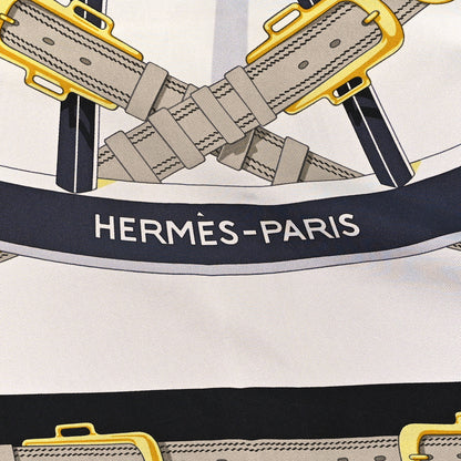 Hermes Silk En Roue Libre Scarf 90 White Black Gold 2 of 3