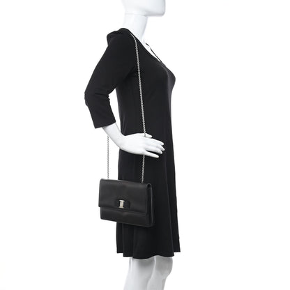 Salvatore Ferragamo Printed Calfskin Vara Bow Chain Flap Crossbody Black 2 of 15