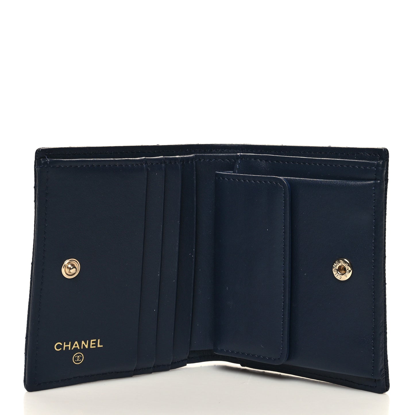 Caviar Quilted Multi Chain CC Compact Bifold Wallet Navy