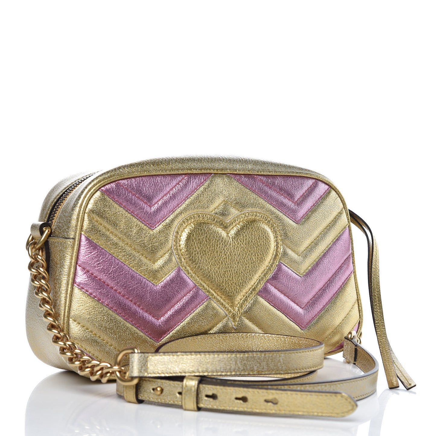 Metallic Nappa Matelasse Heart Small GG Marmont Chain Shoulder Bag Oro Vecchio Rosa