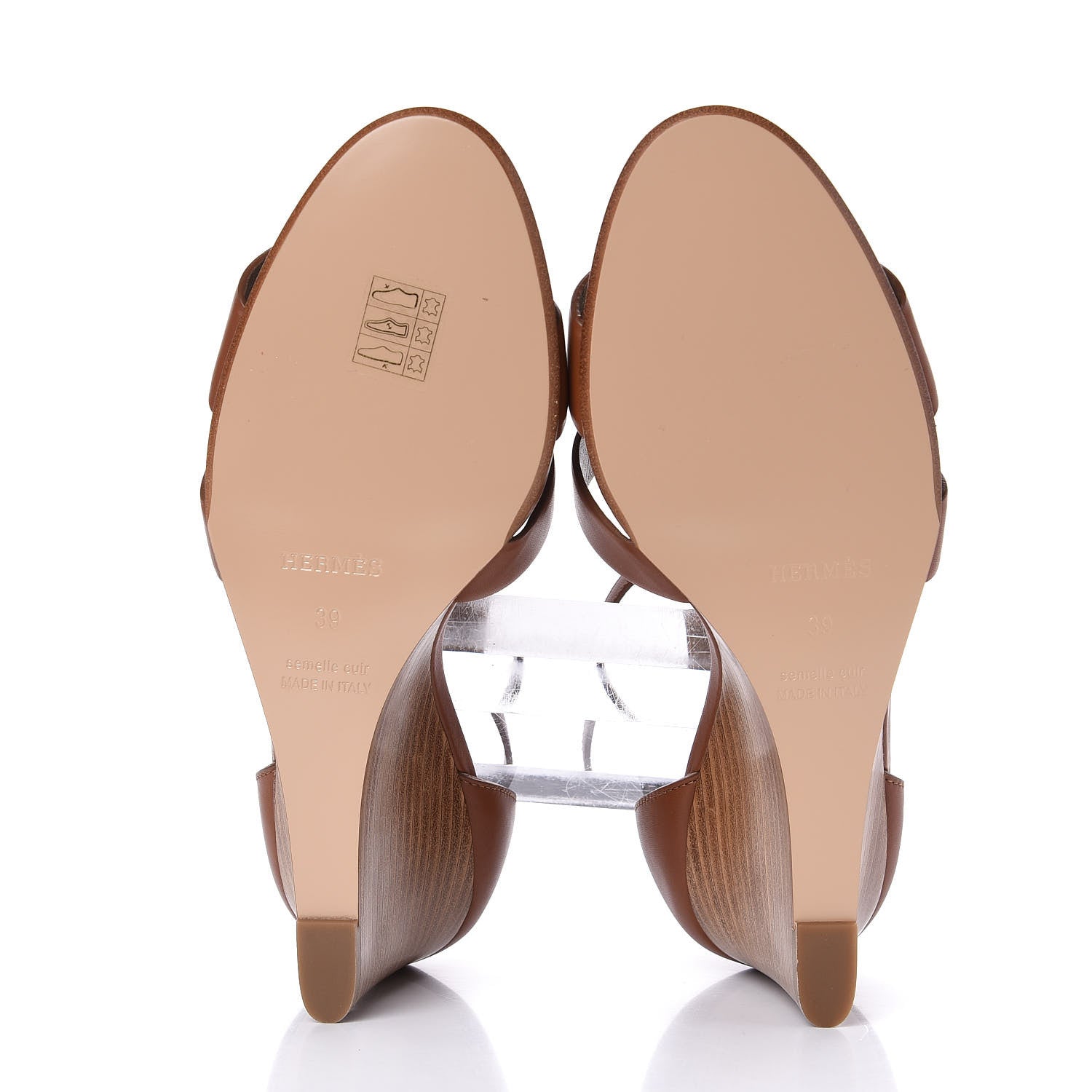 Hermes Calfskin Legend Wedge Sandals 39 Gold 6 of 12