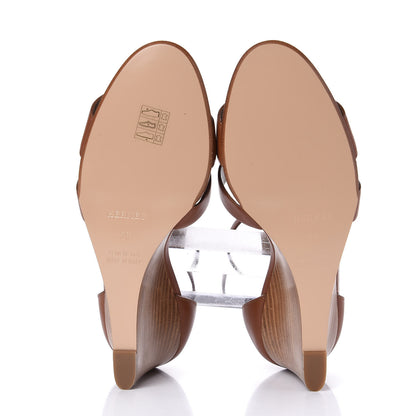 Hermes Calfskin Legend Wedge Sandals 39 Gold 6 of 12