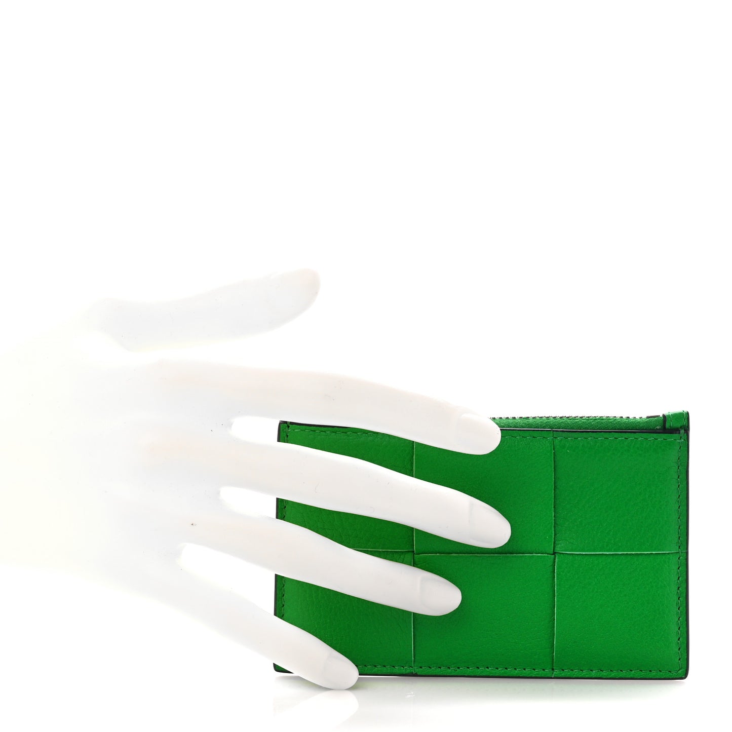 Nappa Calfskin Maxi Intrecciato Zipped Card Case Parakeet