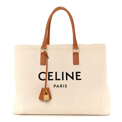 Celine Canvas Calfskin Horizontal Cabas Natural Tan 1 of 14