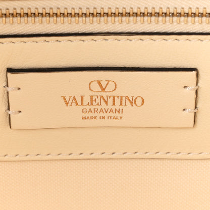 Valentino Garavani Metallic Boucle Raffia Calfskin Rockstud Shoulder Tote White Gold Ivory 5 of 9