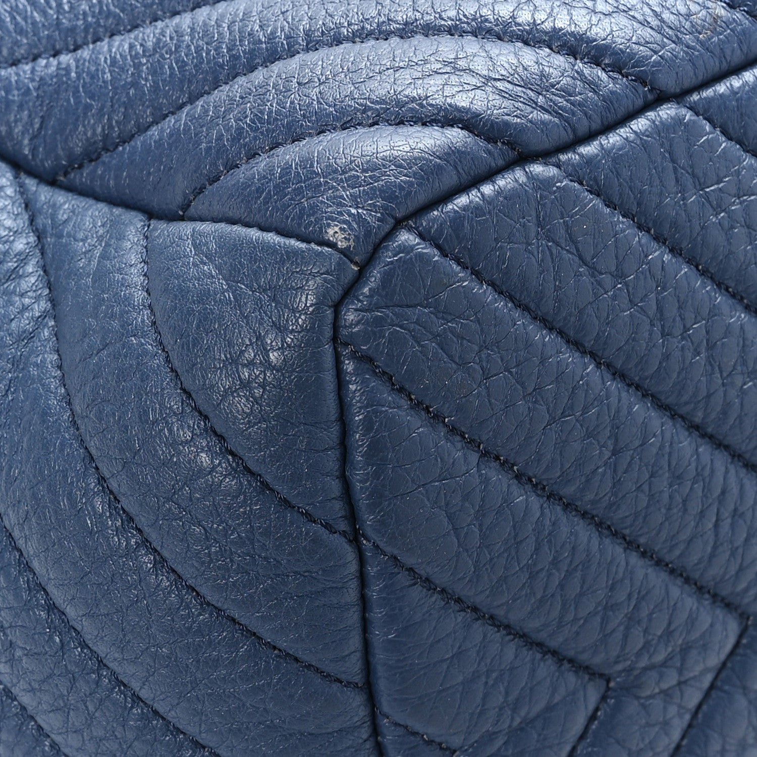 Chanel Deerskin Chevron Medium CC Chain Bucket Drawstring Bag Navy Blue 8 of 11