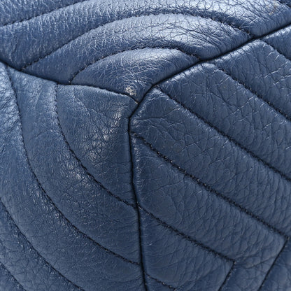 Chanel Deerskin Chevron Medium CC Chain Bucket Drawstring Bag Navy Blue 8 of 11