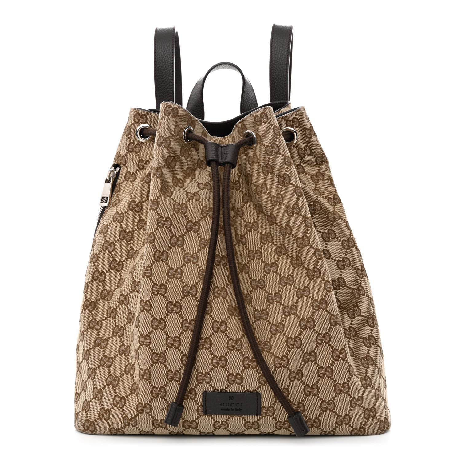 Gucci Monogram Dollar Calfskin O Drawstring Backpack Beige Ebony Testa di Moro Dark Chocolate 1 of 13
