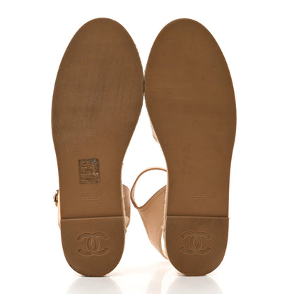 Chanel Lambskin Cap Toe CC Espadrille Sandals 39 Beige Black 5 of 8