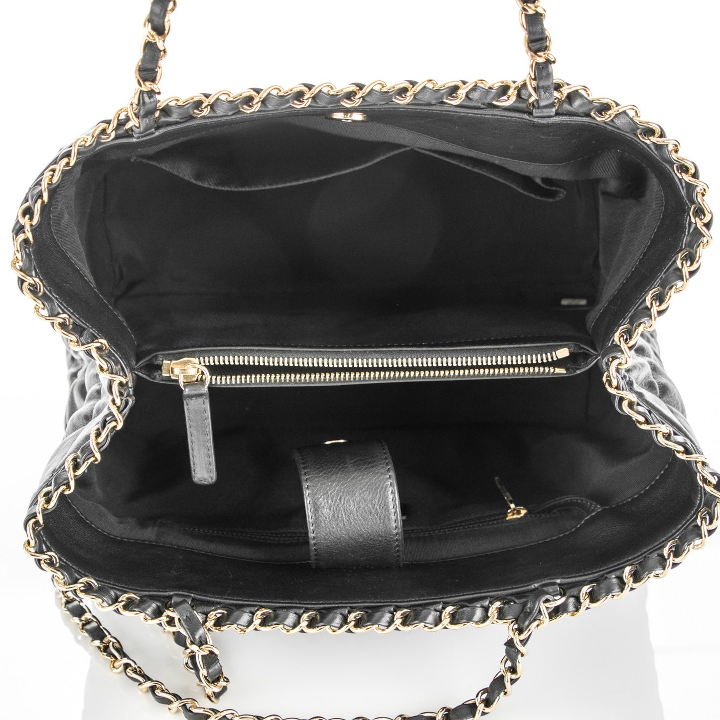 Calfskin Quilted Small Chain Me Tote Black