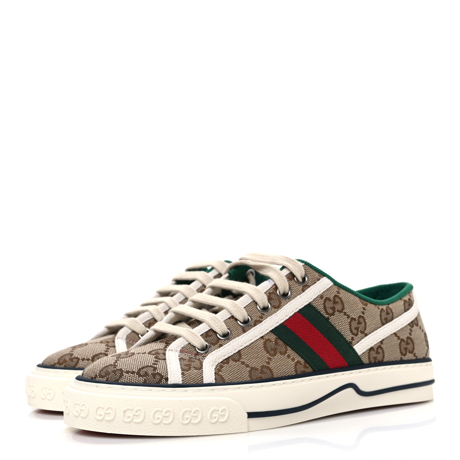Gucci GG Monogram Web Womens 1977 Tennis Sneakers 37 Beige Ebony Mystic White 4 of 10