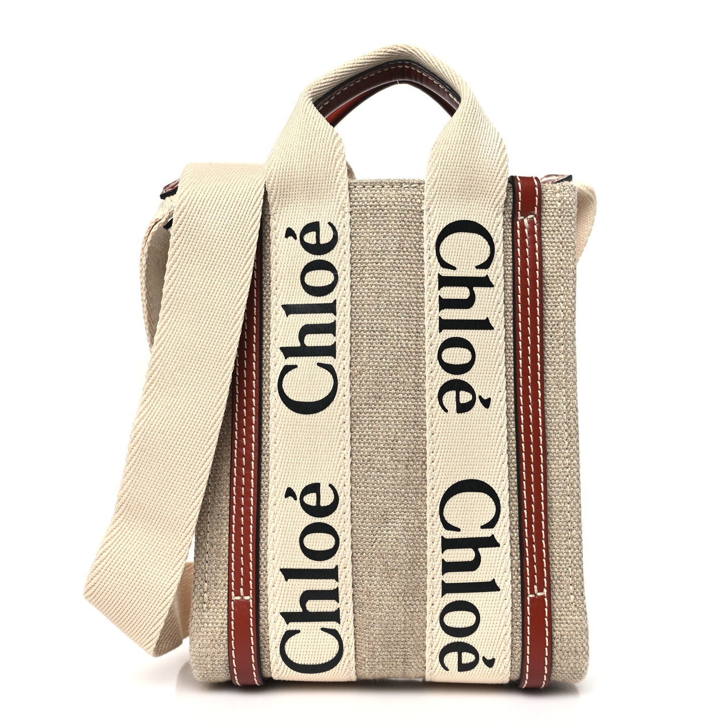 Cotton Calfskin Mini Woody North South Ribbon Tote White Brown