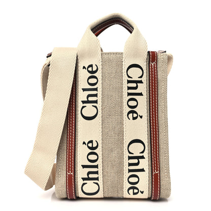 Chloe Cotton Calfskin Mini Woody North South Ribbon Tote White Brown 1 of 10