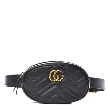 Gucci Calfskin Matelasse GG Marmont Belt Bag 85 34 Black 1 of 12