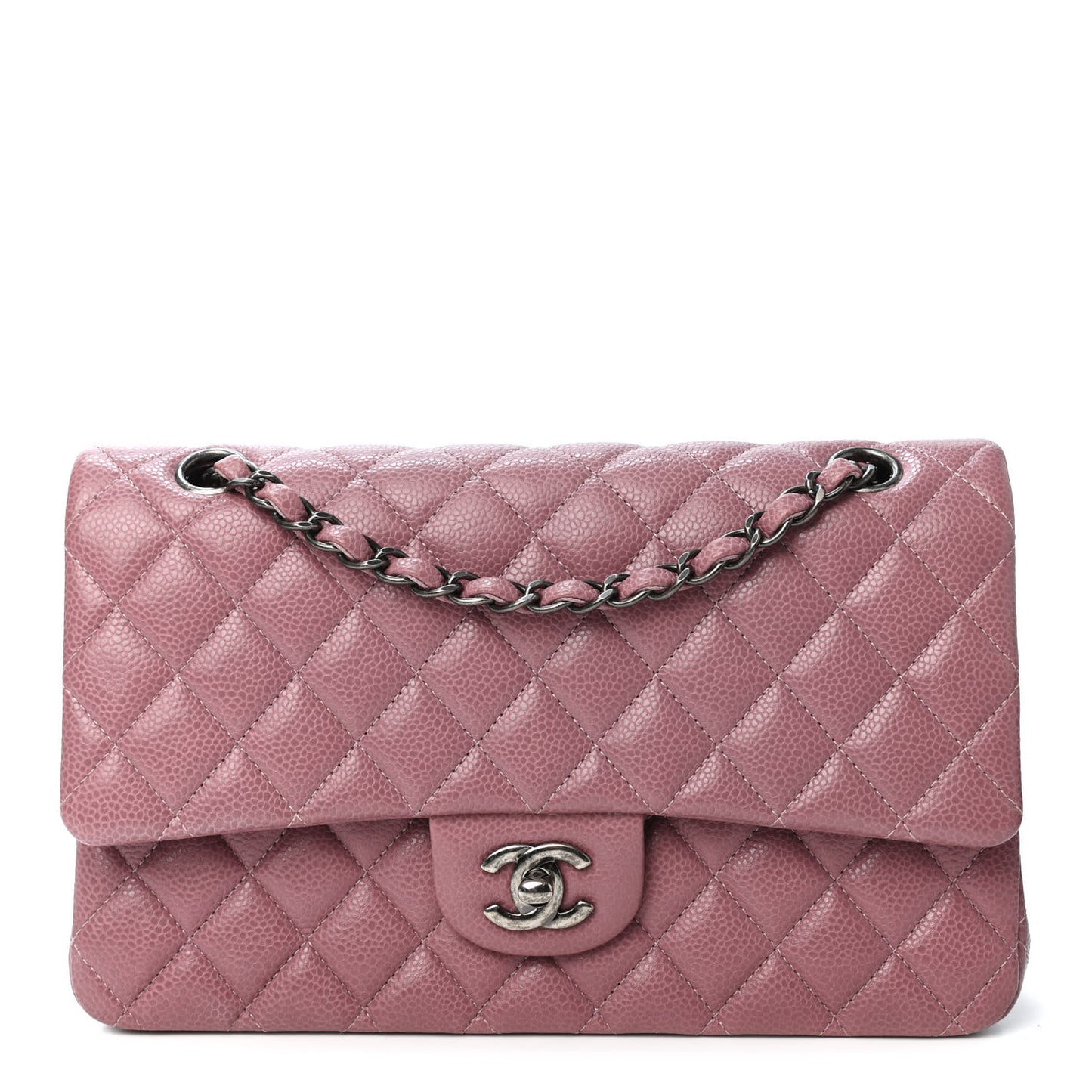 Caviar Quilted Medium Double Flap Pink