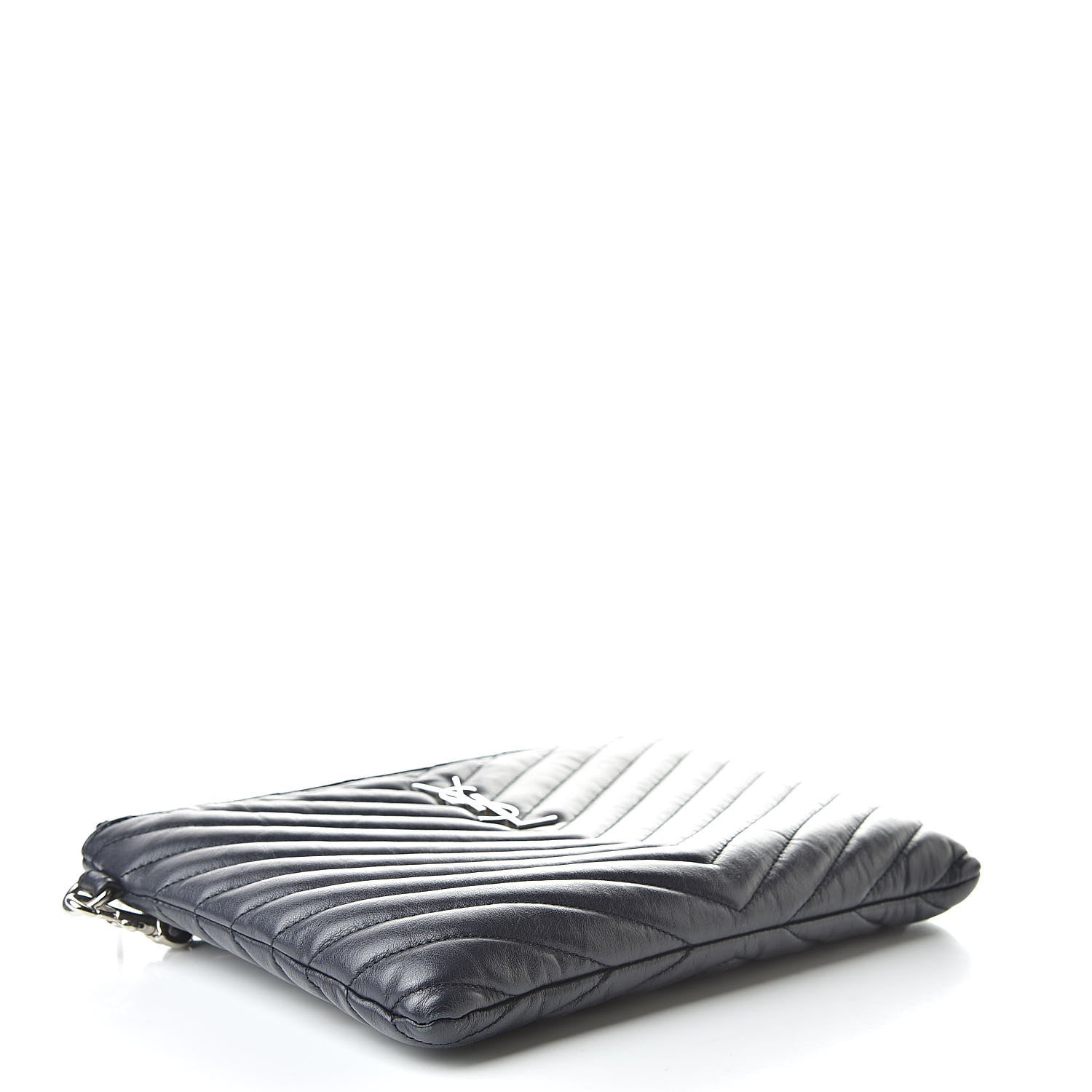Saint Laurent Calfskin Matelasse Chevron Monogram A5 Wristlet Deep Marine 4 of 8