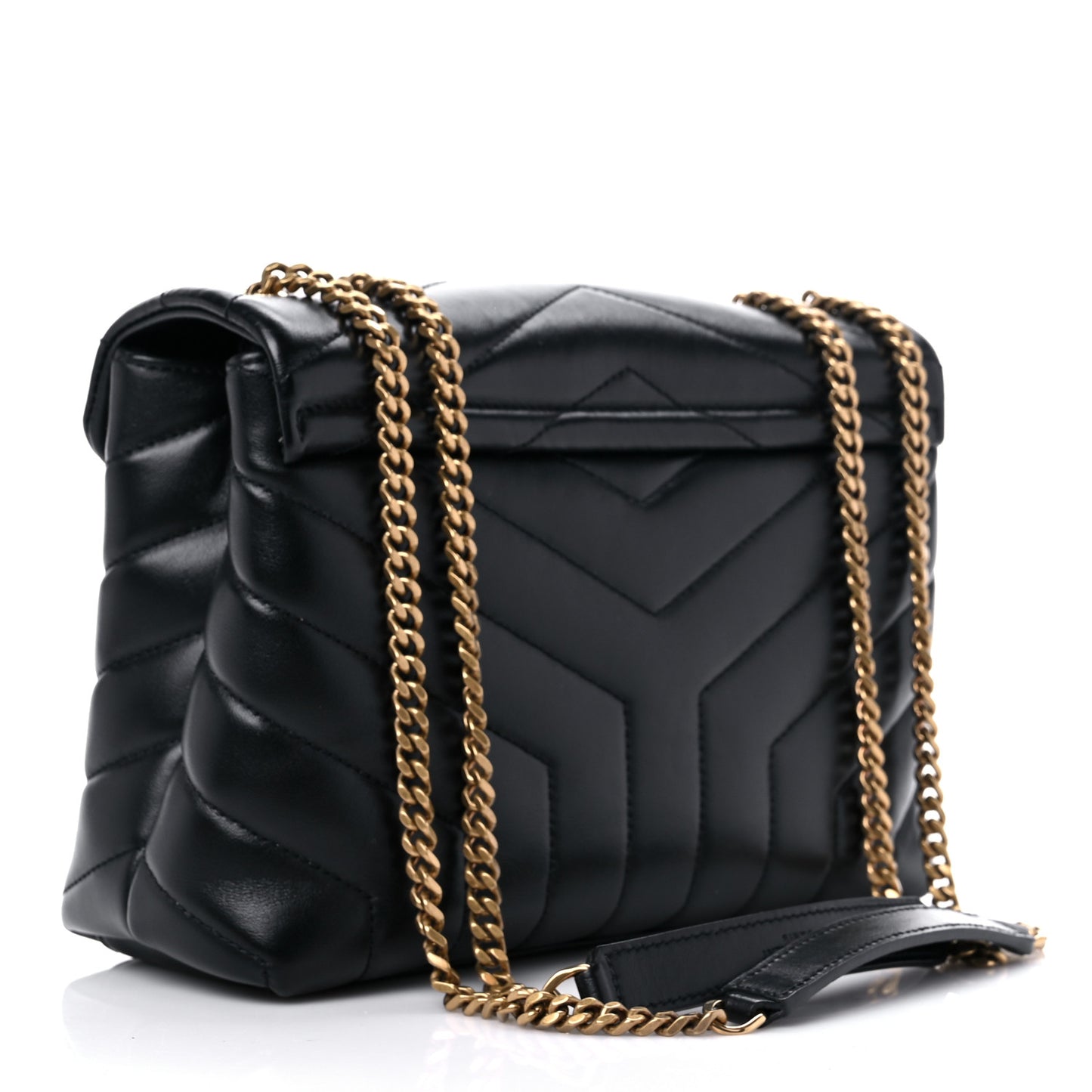 Calfskin Y Quilted Monogram Small Loulou Chain Satchel Black