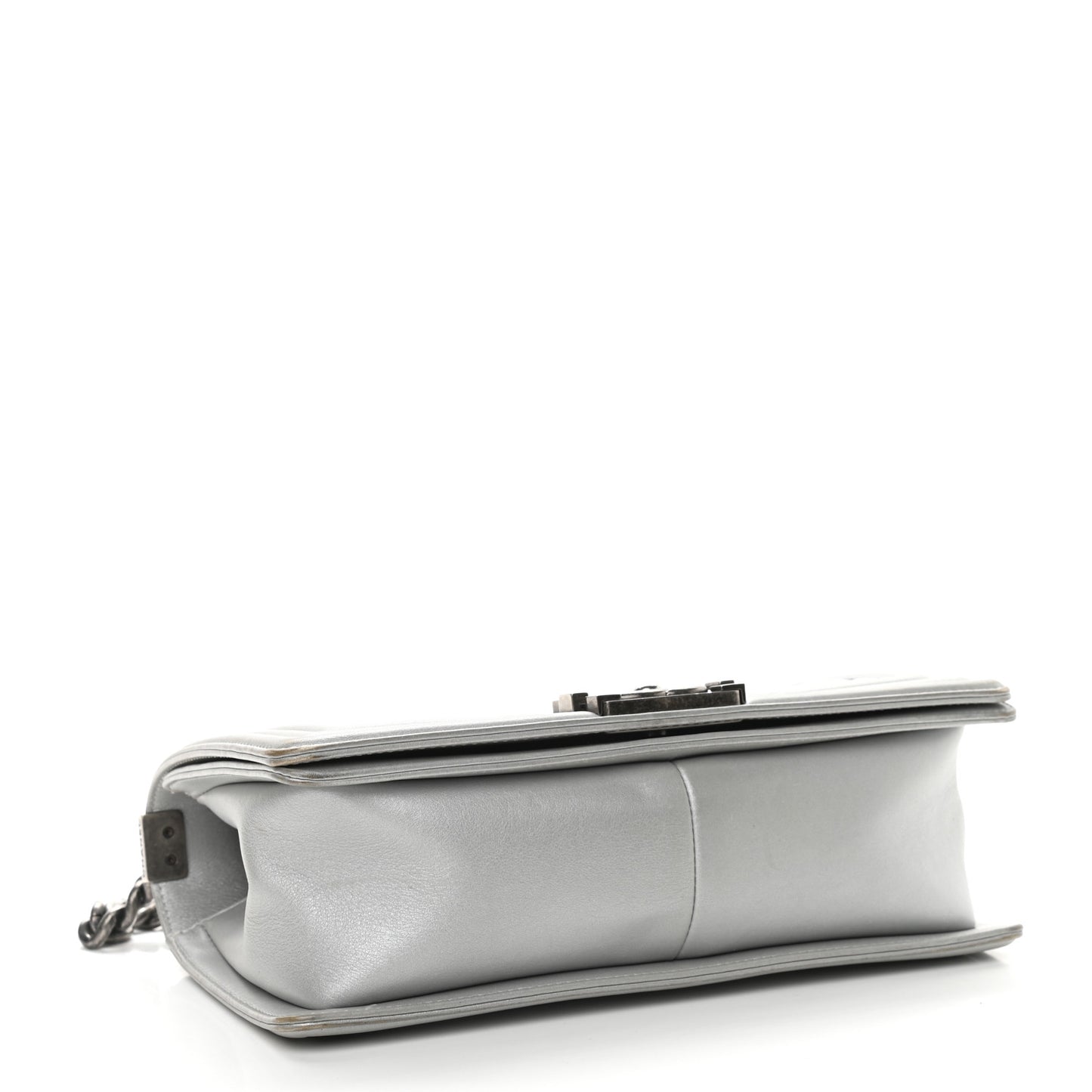 Metallic Calfskin Quilted Medium Boy Flap Silver