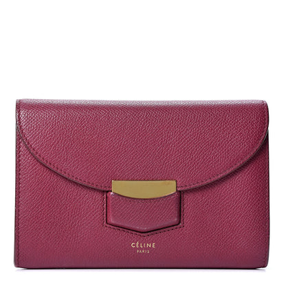 Celine Grained Calfskin Medium Trotteur Multifunction Flap Wallet Plum 1 of 8