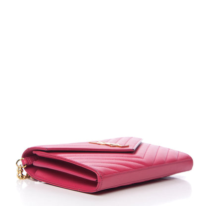 Saint Laurent Grain De Poudre Matelasse Chevron Monogram Chain Wallet Hot Pink 3 of 10