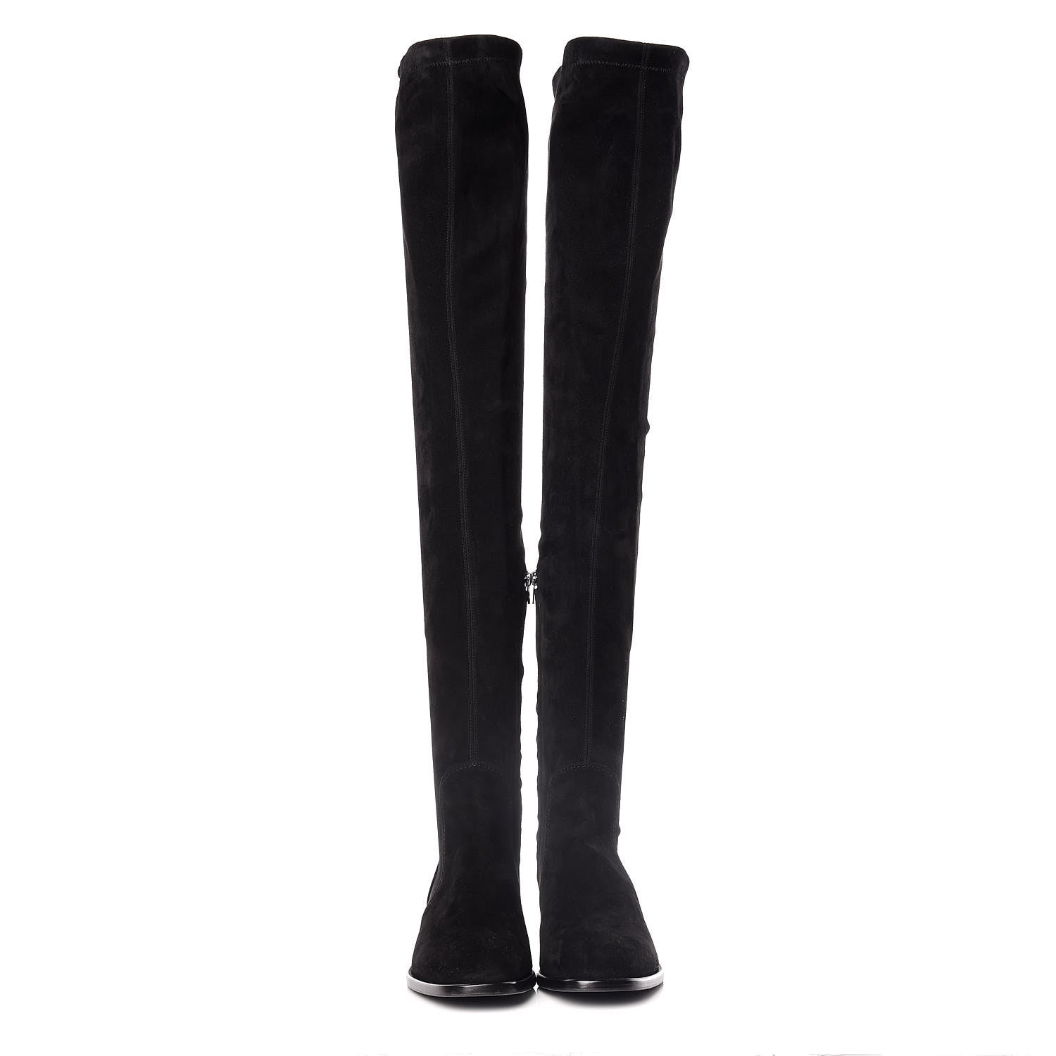 Louis Vuitton Suede Skyline Thigh High Flat Boots 37.5 Black 2 of 7