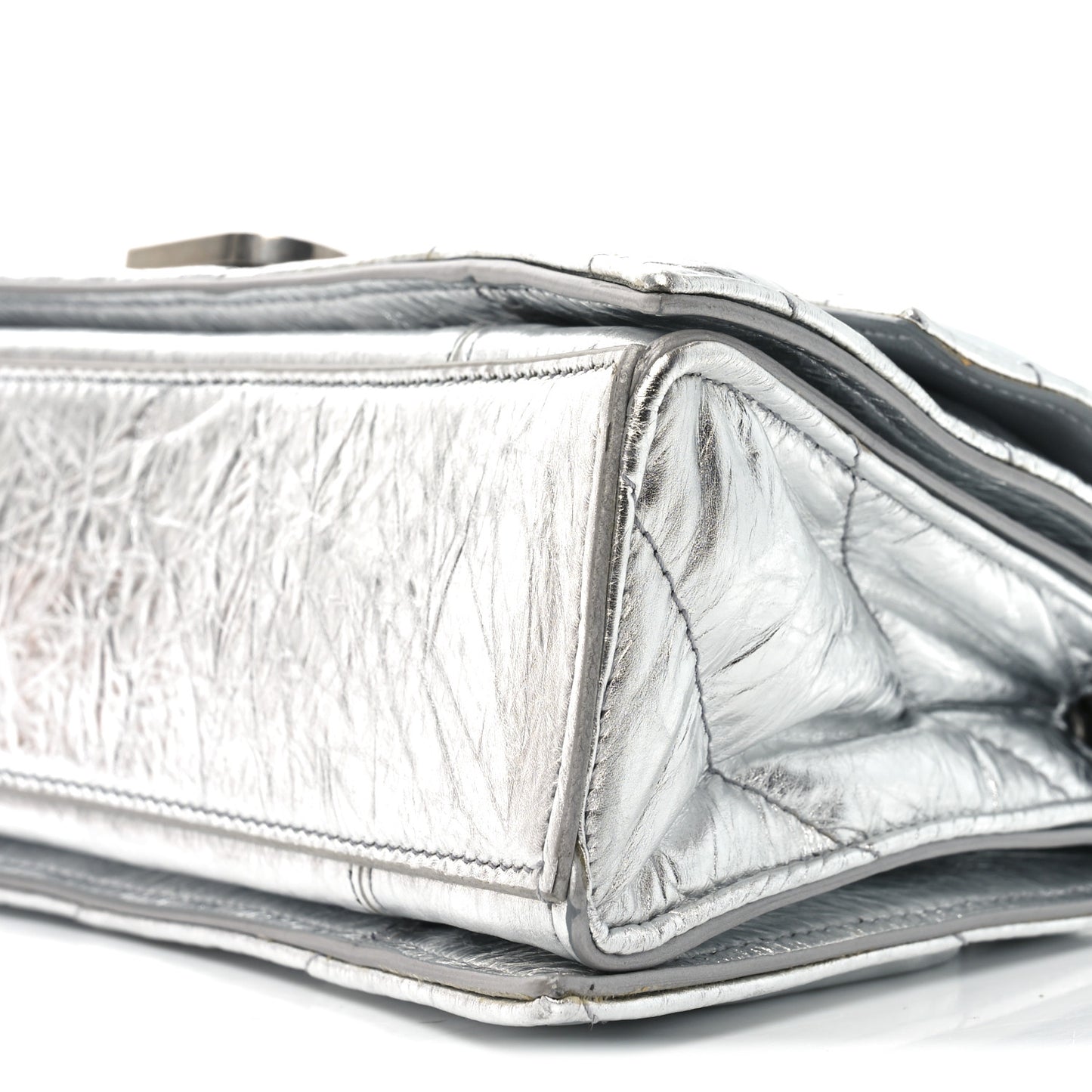 Crushed Calfskin Quilted Small Crush Chain Bag Silver