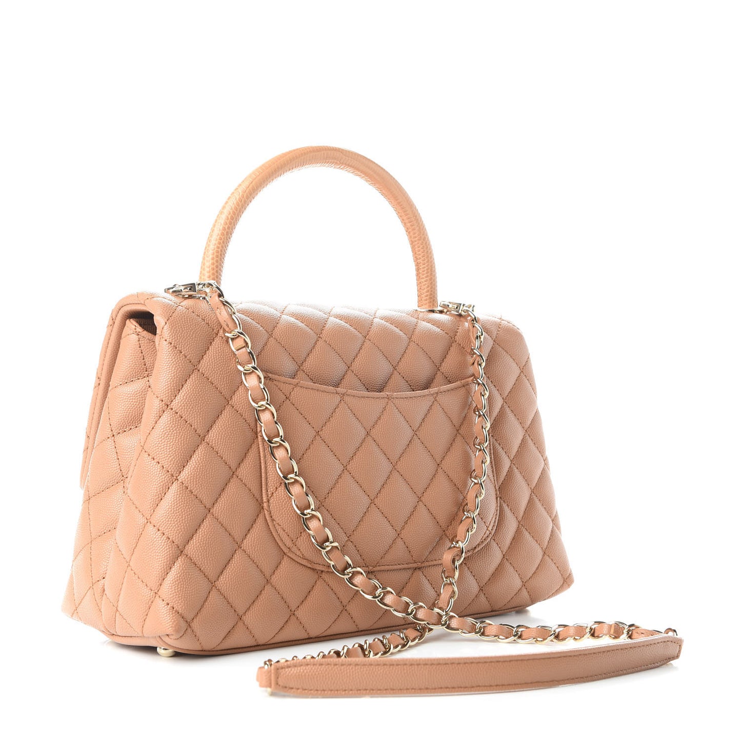 Caviar Quilted Lizard Embossed Small Coco Handle Flap Brown