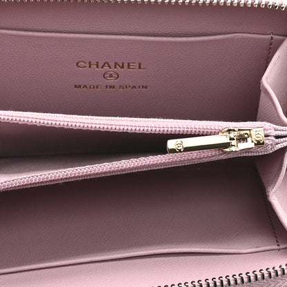 Chanel Lambskin Quilted Pearl Crystal CC Zip Around Coin Purse Wallet Pink 5 of 9
