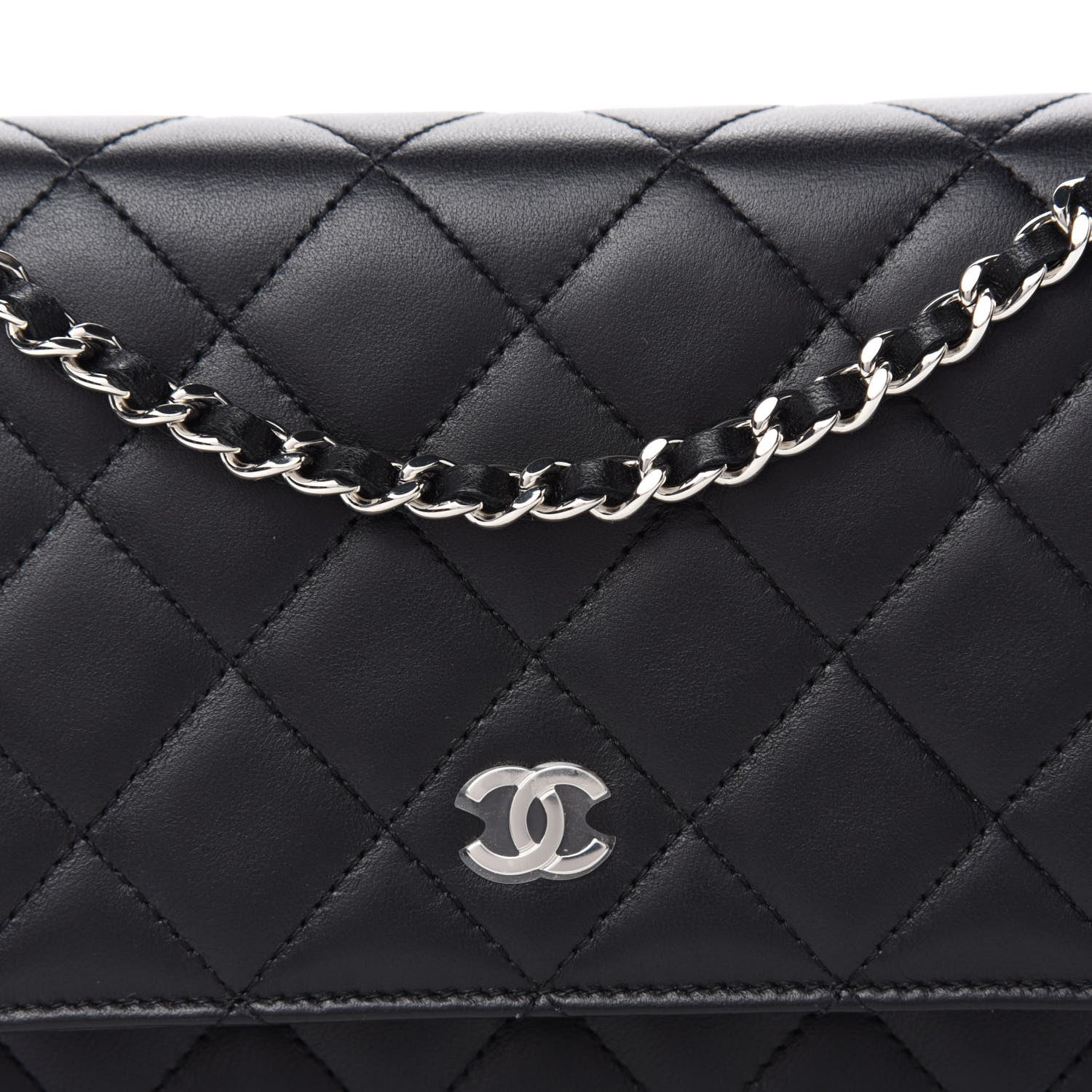 Chanel Lambskin Quilted Wallet On Chain WOC Black 11 of 12