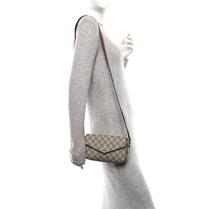 Gucci GG Supreme Monogram Textured Dollar Calfskin Web Mini Ophidia Envelope Shoulder Bag Beige Ebony New Acero 2 of 11