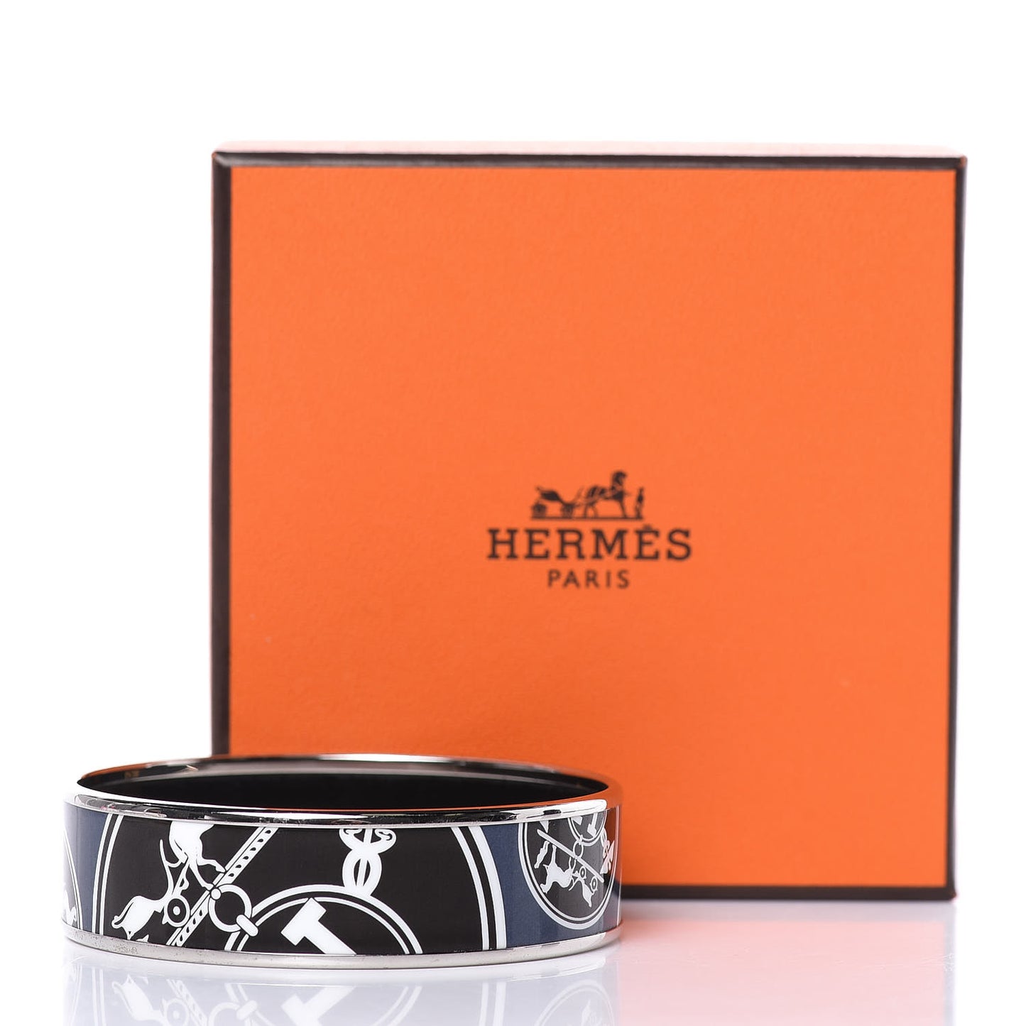 Enamel Printed Wide Ex Libris Bracelet 65 Bleu Nuit