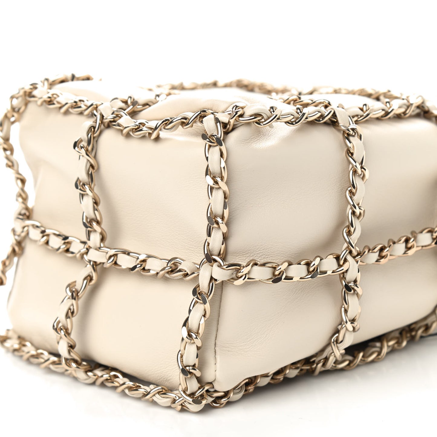Lambskin Bucket Chain Drawstring Bag Beige