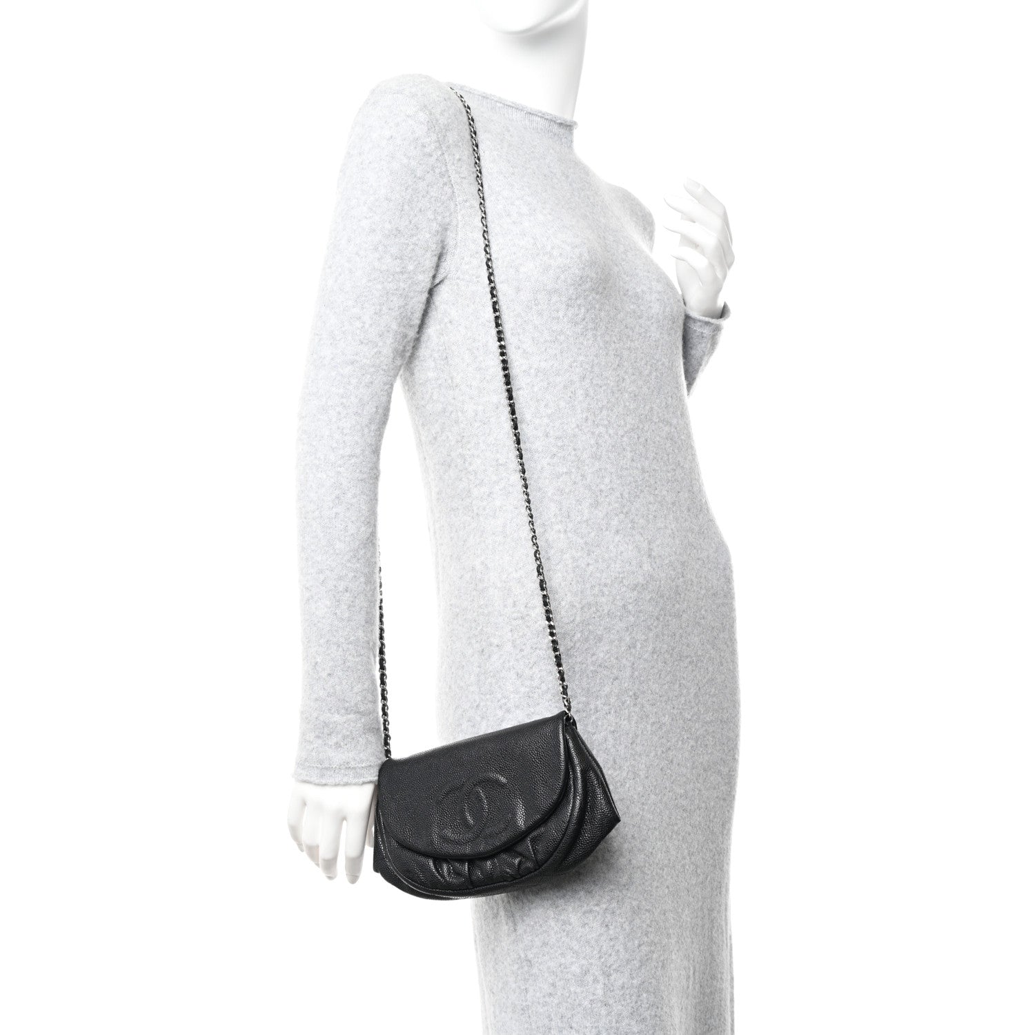 Chanel Caviar Half Moon Wallet On Chain WOC Black 2 of 11
