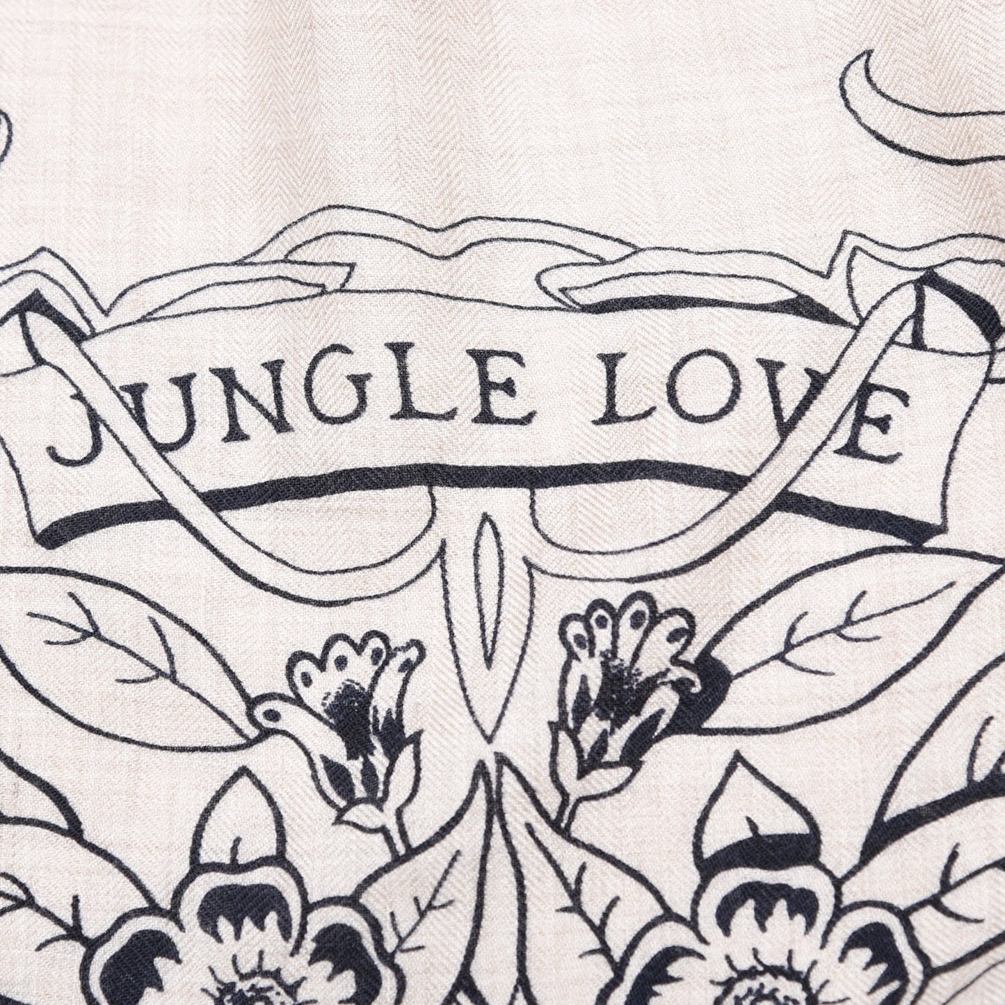 Cashmere Silk Jungle Love Tattoo Shawl 140 Natural Bleu Black
