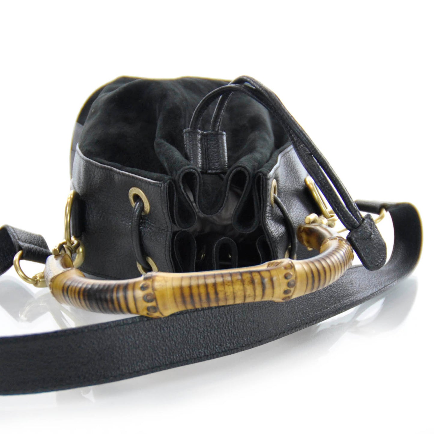 Suede Bamboo Top Handle Tote Black