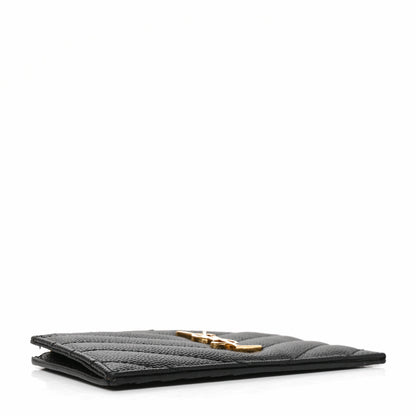 Saint Laurent Grain De Poudre Matelasse Chevron Monogram Fragments Zippered Card Case Black 4 of 6