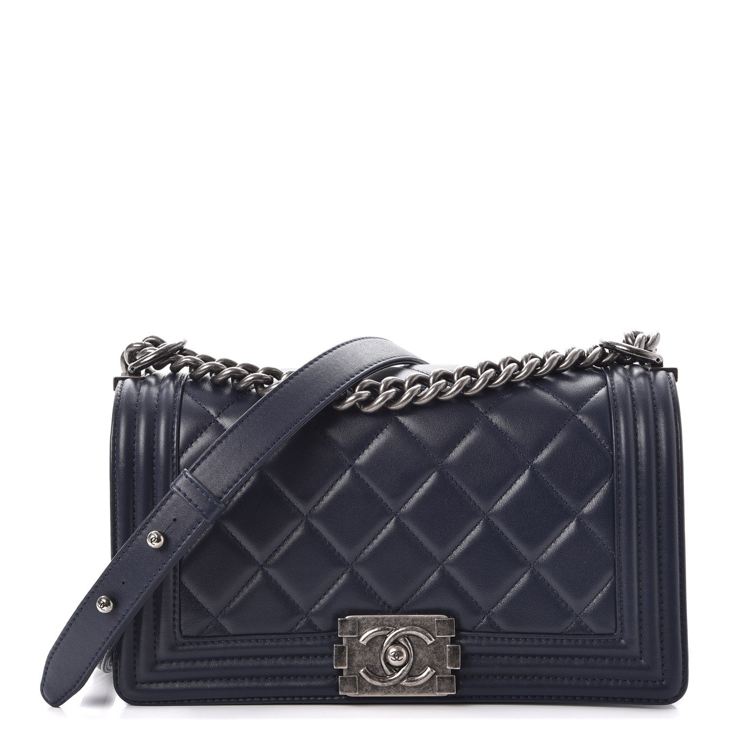 Chanel Calfskin Quilted Medium Boy Flap Navy Blue 1 of 10