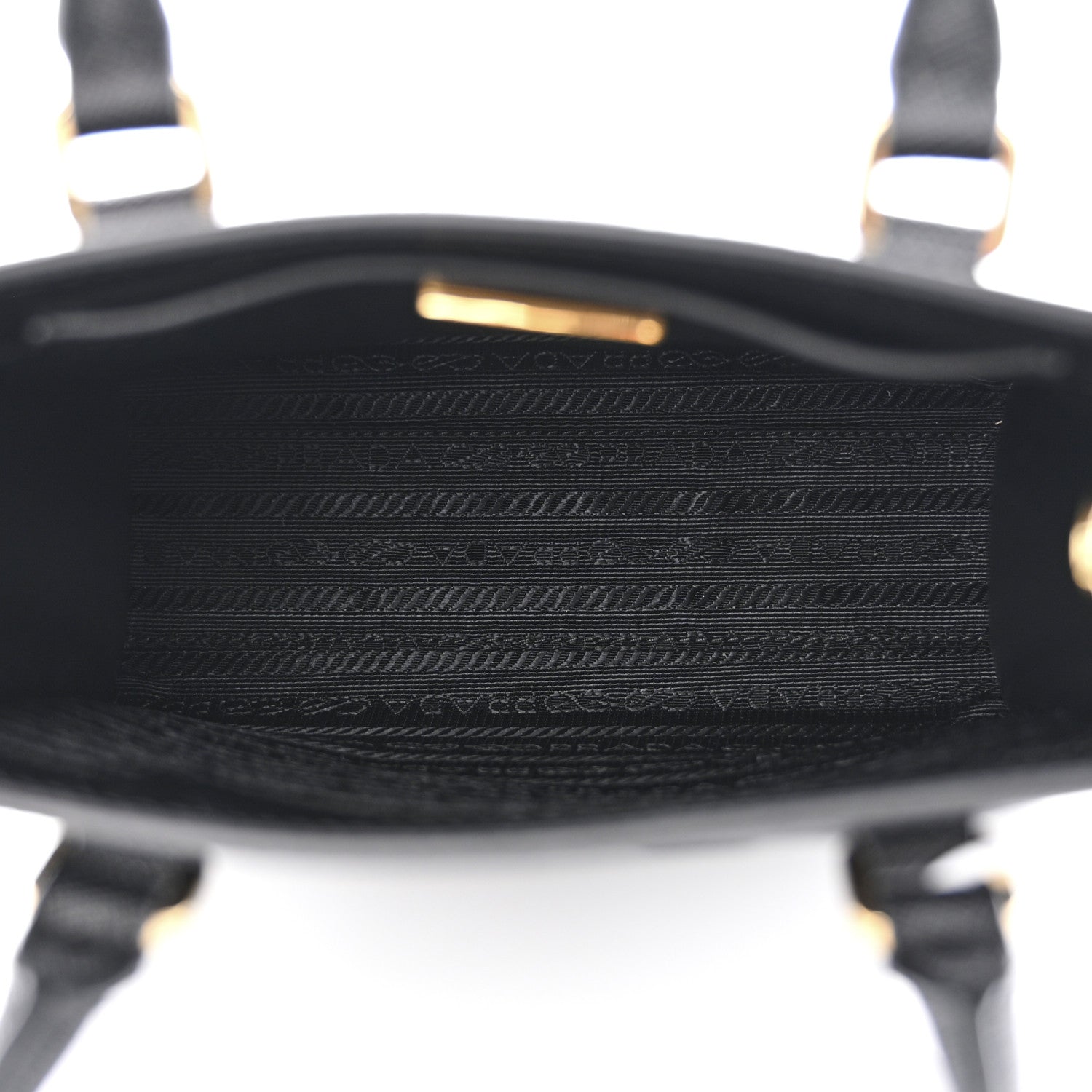 Prada Saffiano Lux Triangle Logo Embossed Small Double Handle Crossbody Tote Black 5 of 12