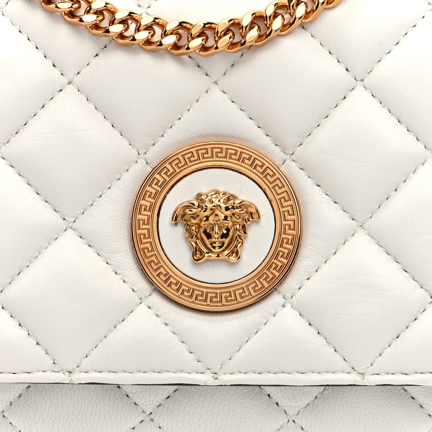 Nappa Quilted Small Medusa Chain Crossbody White