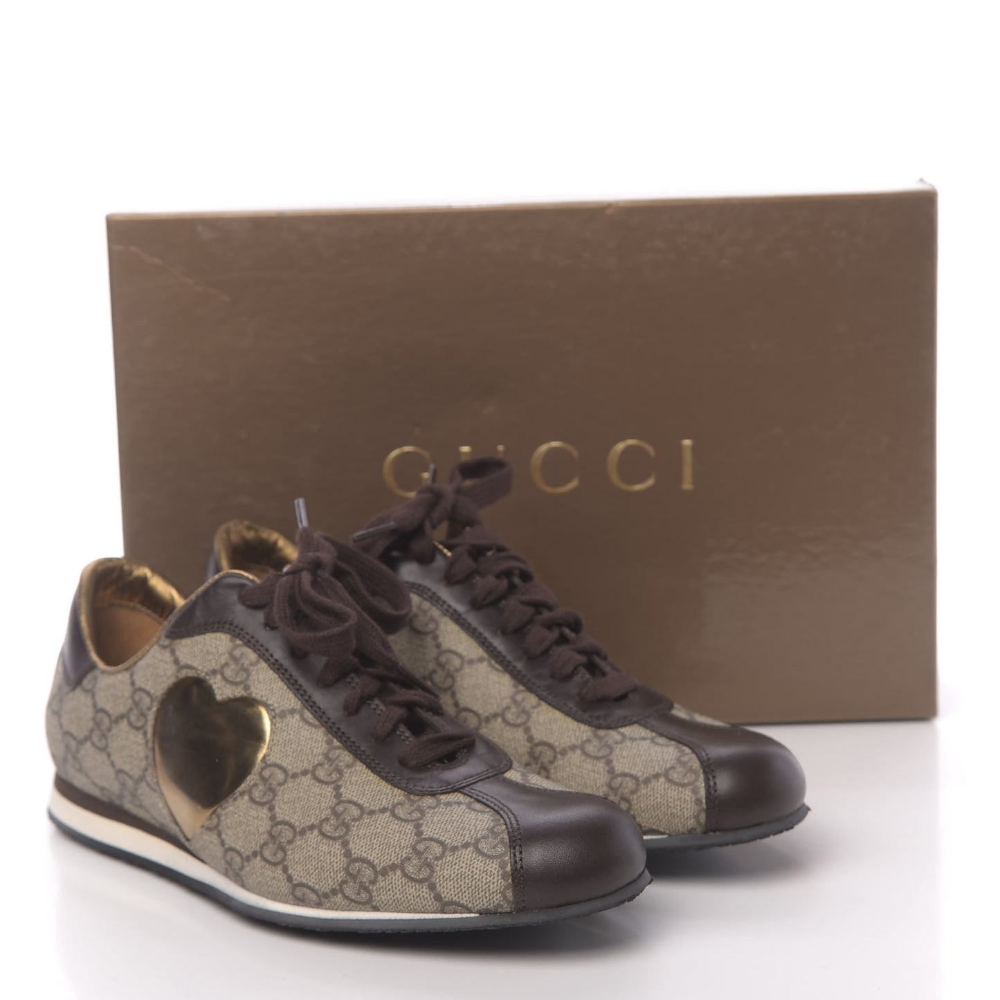 GG Supreme Monogram Heart Low Top Sneakers 37.5 Brown