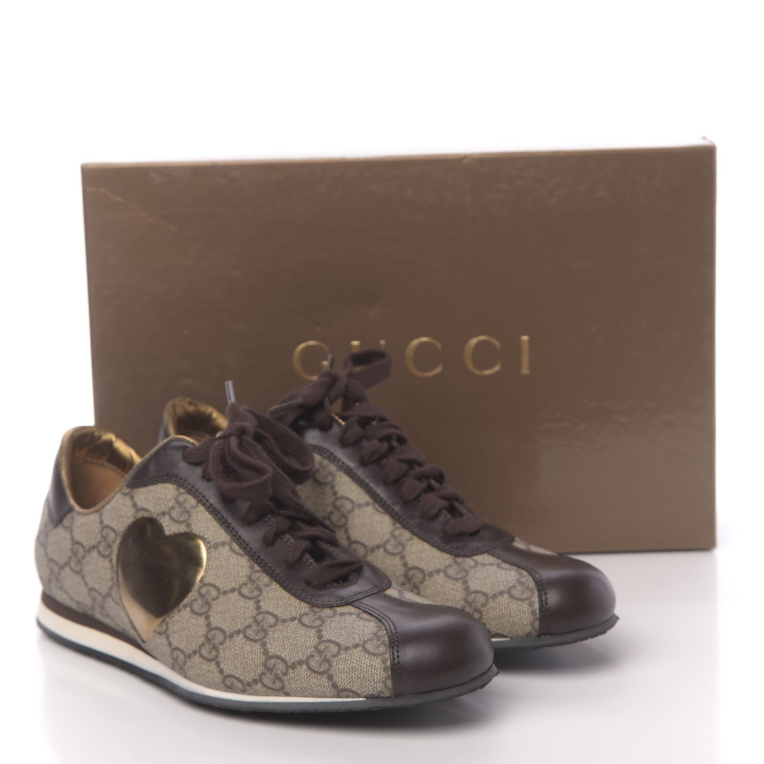 Gucci GG Supreme Monogram Heart Low Top Sneakers 37.5 Brown 8 of 8