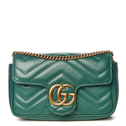 Gucci Calfskin Matelasse Super Mini GG Marmont Shoulder Bag Emerald Green 1 of 10