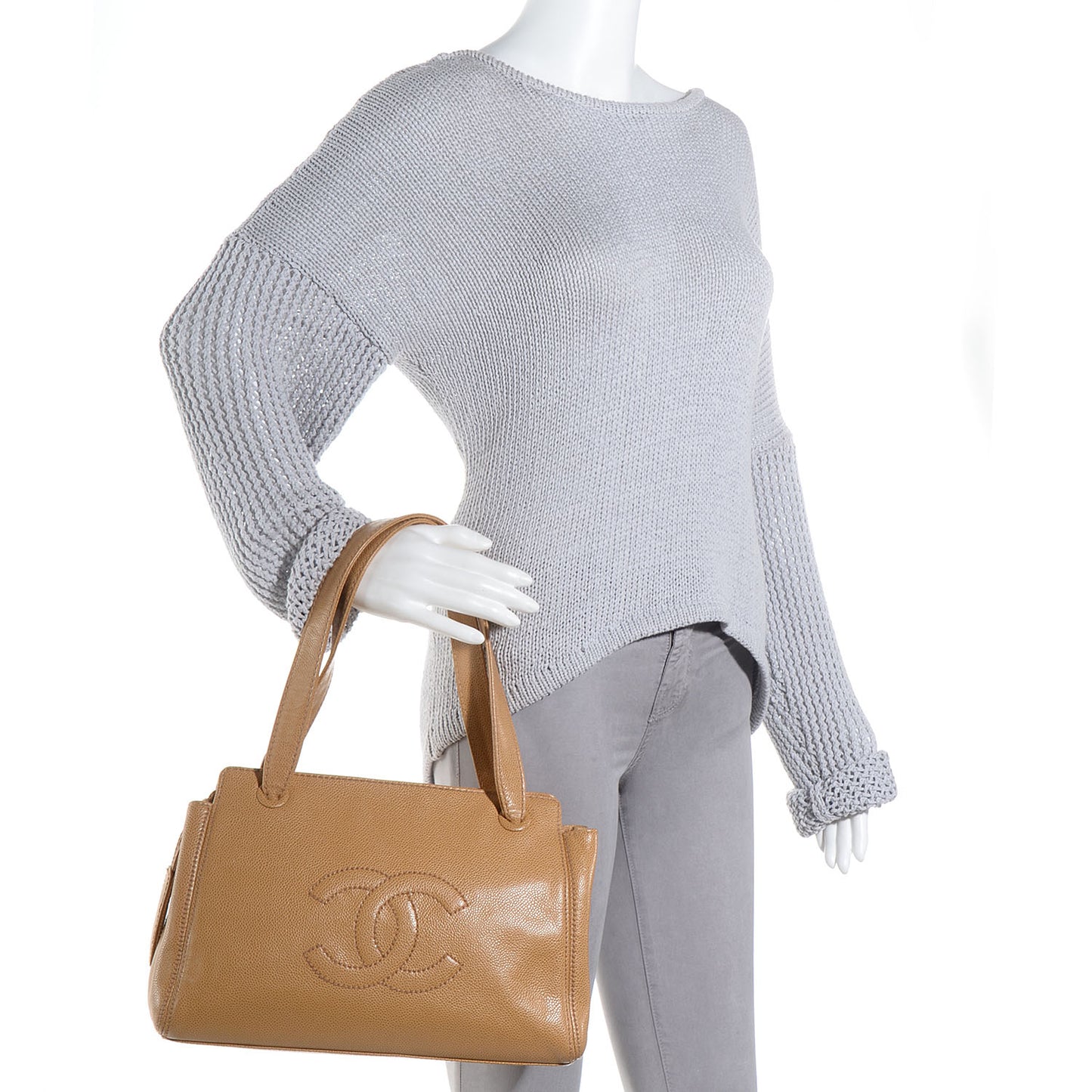 Caviar CC Shoulder Bag Beige