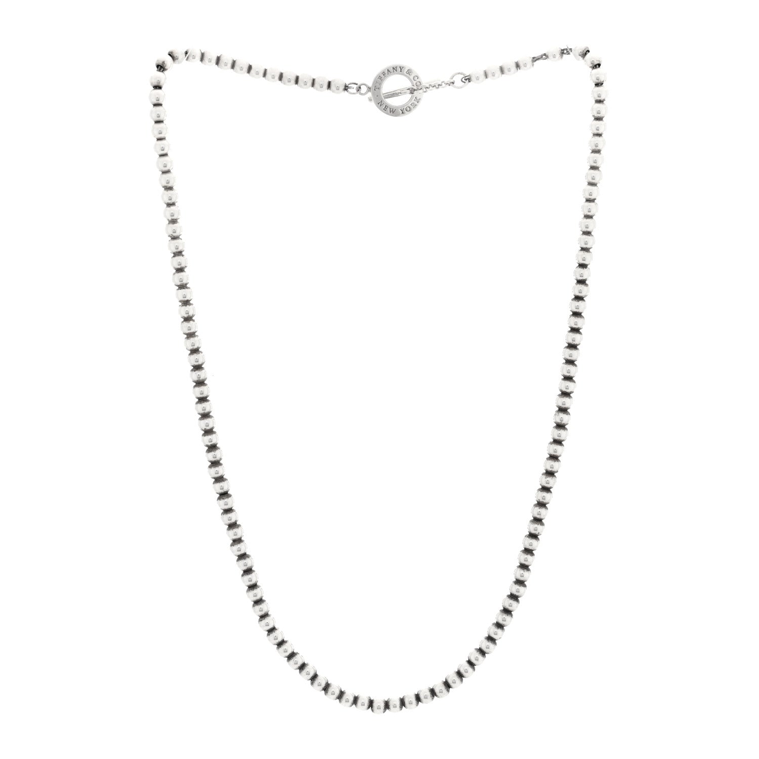 Tiffany Sterling Silver 4mm Beads Toggle Necklace 3 of 5