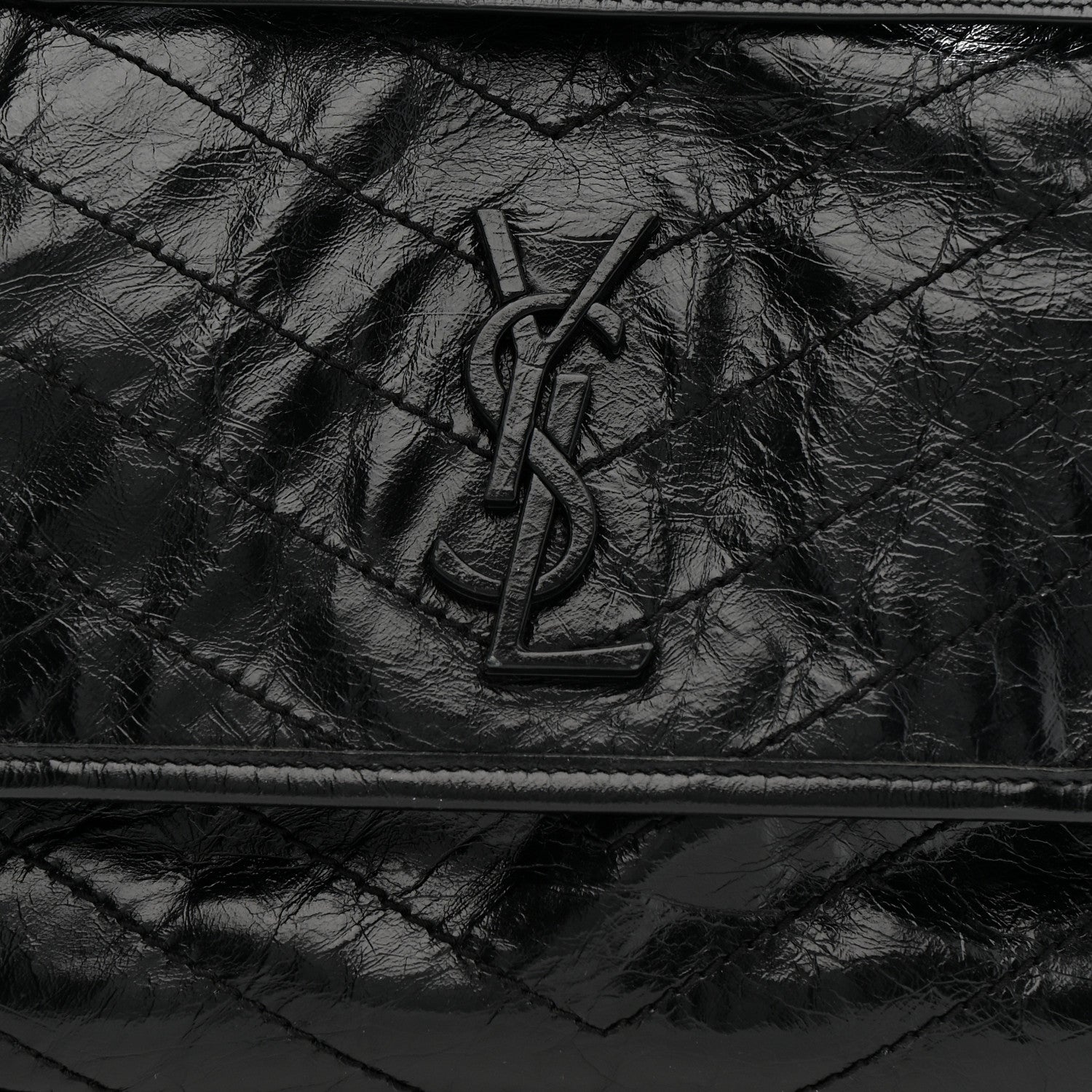 Saint Laurent Crinkled Calfskin Matelasse Monogram Medium Niki Chain Satchel Black 9 of 12