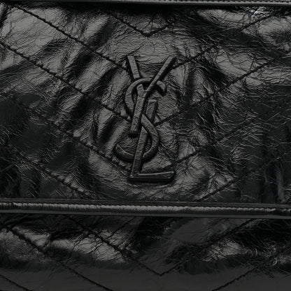 Saint Laurent Crinkled Calfskin Matelasse Monogram Medium Niki Chain Satchel Black 9 of 12