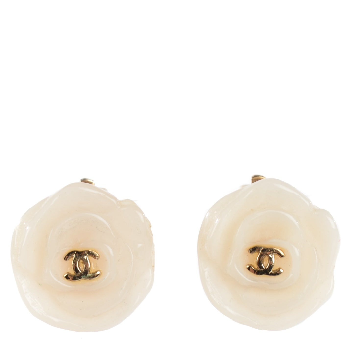 Resin CC Camellia Clip On Earrings White
