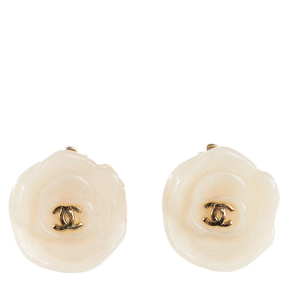 Chanel Resin CC Camellia Clip On Earrings White 1 of 6
