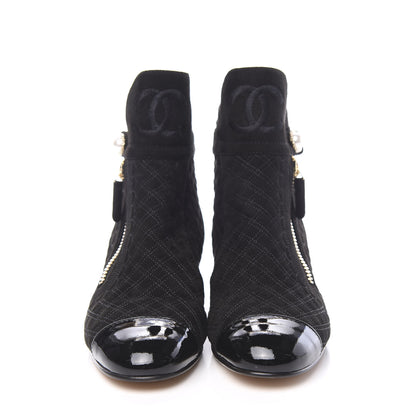 Chanel Suede Patent Calfskin Quilted Cap Toe Short Boots 38.5 Black 2 of 12